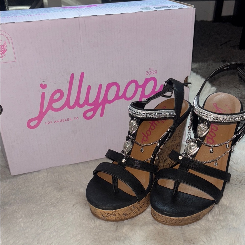 Jellypop Black Wedge Sandals